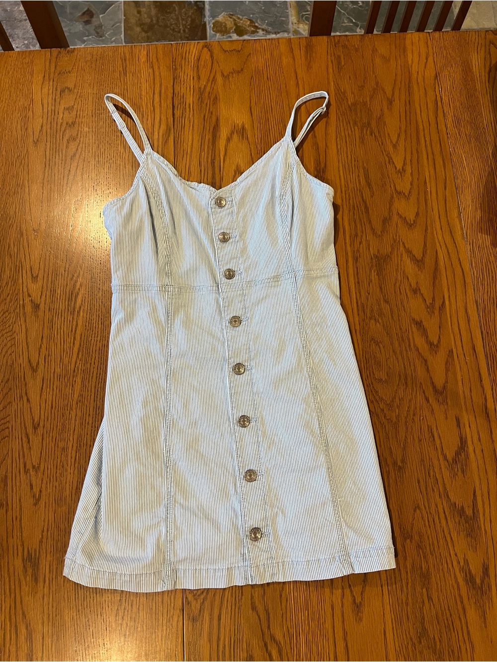 American Eagle Outfitters Light Blue Striped Button-Front Mini Dress